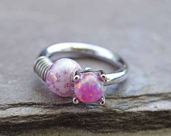 SALE - Pink Opal Silver Cartilage Hoop Tragus Hoop Rook Daith Hoop