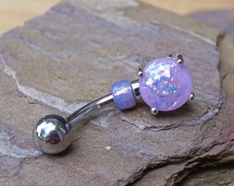 Purple Opal Belly Button Jewelry Ring Prong Set