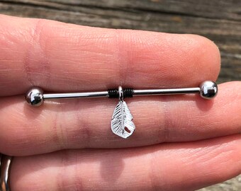 Feather Silver Industrial Barbell 14g 16g Scaffold