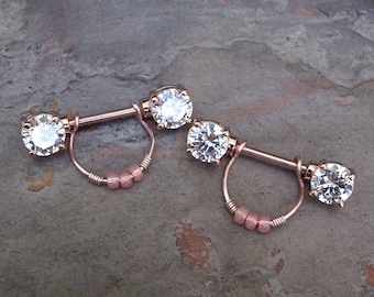 Sparkly Crystal Rose Gold Nipple Ring Nipple Piercing