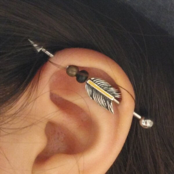 Plumes perlées flèche 14g, 16g Barbell industriel échafaudage Piercing