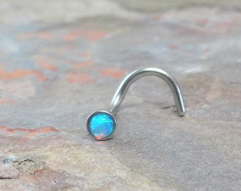 Pale Light Blue Fire Opal Nose Ring Stud