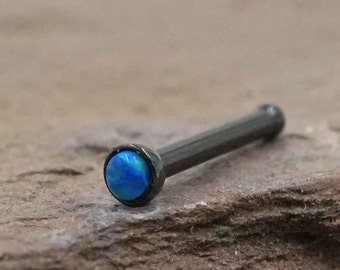 Opal Nose Stud 18g Blue Opal Tiny Black Nose Ring