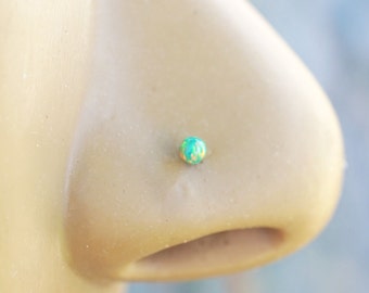 20 Gauge Nose Stud Green Opal Nose Ring