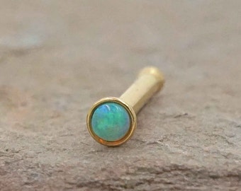 18g Gold Nose Ring Green Opal Tiny Nose Stud