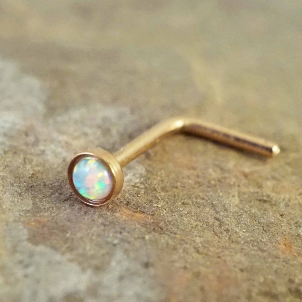 Opal Rose Gold Nose Ring Nose Piercing White Opal L Bend Nose Ring