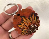 Sunflower Leather Keychain Hand Tooled Custom Made