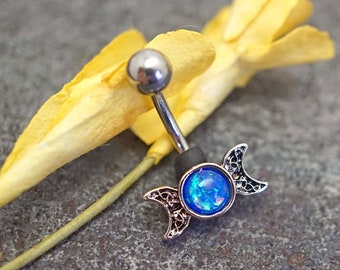 Blue Opal Double Crescent Moon Rook Earring Daith Piercing Eyebrow Ring