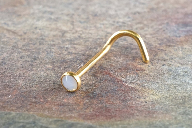 Gold Nose Ring Nose Piering Opal Corkscrew Nose Ring Etsy