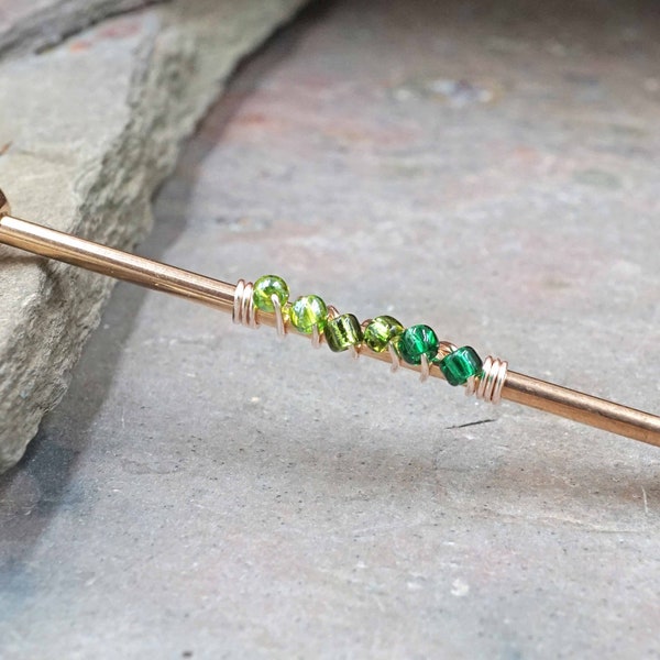 Ombre Green 14 Gauge or 16 Gauge Industrial Barbell Beaded Gold, Silver, or Rose Gold