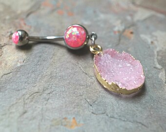 Pink Druzy Belly Rings