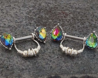 Multi Color Tear Drop Rainbow CZ Nipple Ring Nipple Piercing