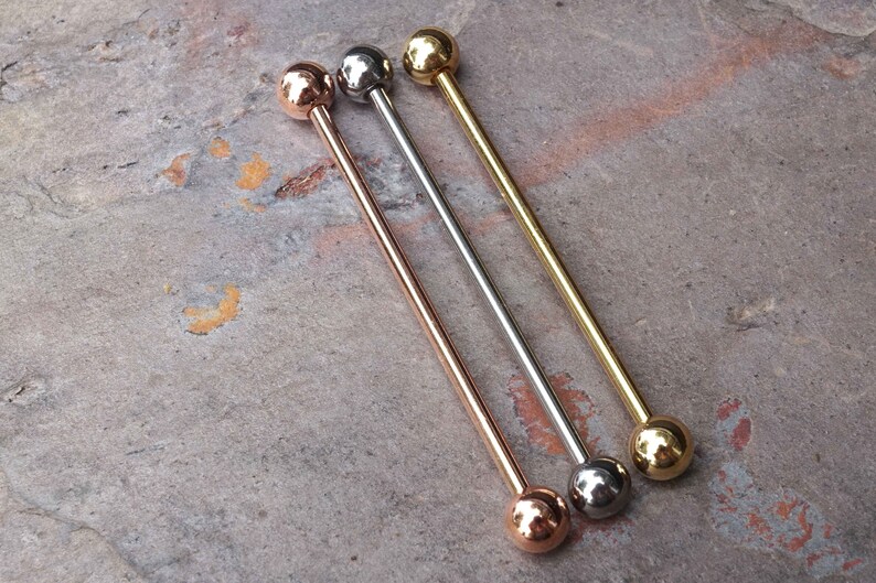 14 Gauge or 16 Gauge Bronze Gold Industrial Barbell Silver Gold or Rose Gold
