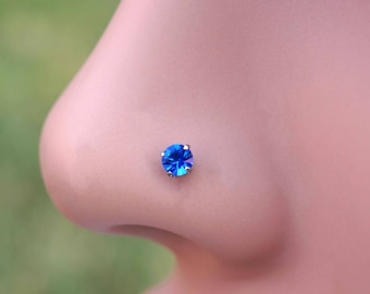 18g or 20g Sapphire Blue Crystal Nose Stud Nose Bone