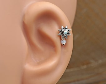 White Opal Sun Silver Cartilage Helix Earring Tragus