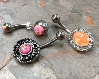 Gift Set of 3 - Pink Opal Belly Button Rings