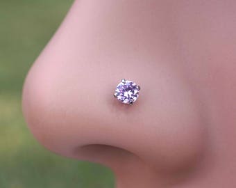 18 Gauge or 20 Gauge Light Pink Crystal Nose Stud Nose Bone