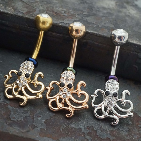 Octopus Belly Button Ring - Silver, Yellow Gold or Rose Gold