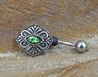 Boho Multi Color Black Opal Belly Button Ring