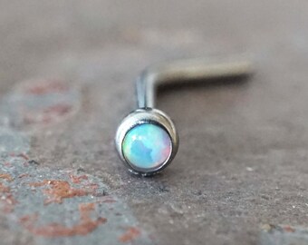 18g White Opal Nose Ring 20g L Bend Opal Nose Stud 18 Gauge