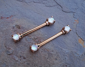 White Opal Rose Gold Nipple Ring Nipple Piercing Nipple Jewelry