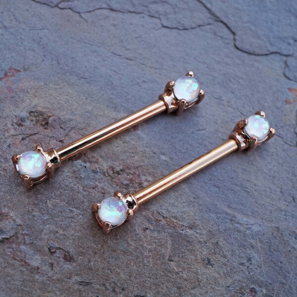 White Opal Rose Gold Nipple Ring Nipple Piercing Nipple Jewelry