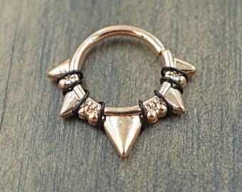 Triangles and Beads Rose Gold Septum Ring Rose Gold Daith Piercing Rook Earring Hoop