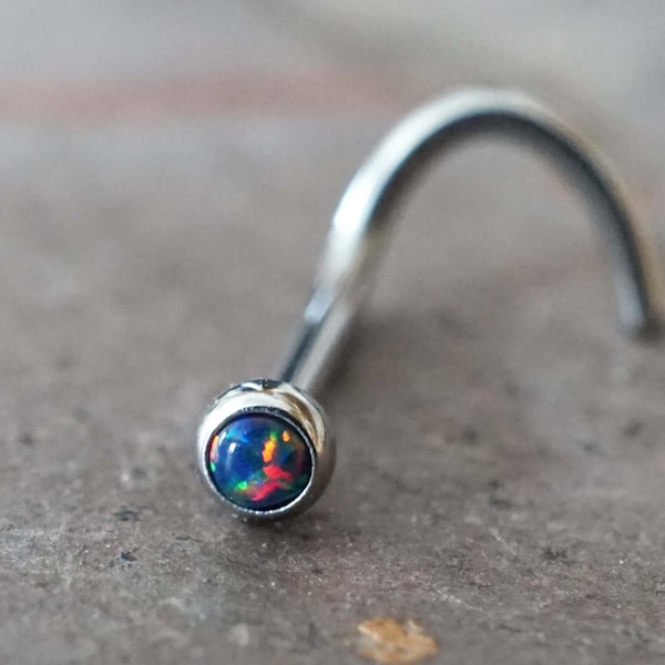 18g 20g Black Opal Nose Ring / Opal Nose Screw