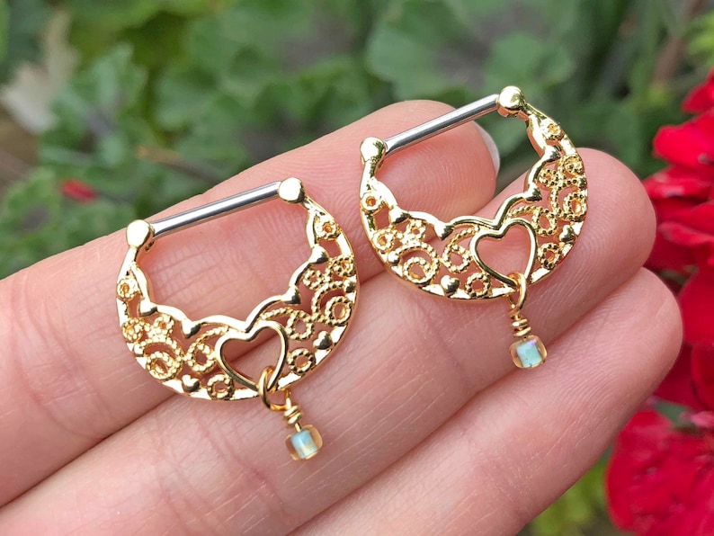 Filigree Heart Gold Nipple Clicker Nipple Ring Nipple Piercing Etsy