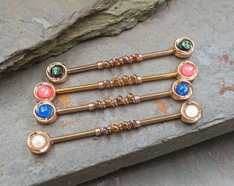 Opal Center Round Rose Gold Industrial Barbell