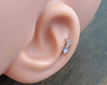 Crescent Moon Silver Tragus Earring Piercing 16g