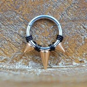 16g Hinged Segment Ring with Rose Gold Spikes - Daith Earring Clicker - Rook Earring - Tragus Hoop