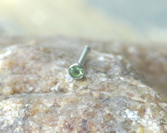 Light Green Crystal Nose Stud Nose Ring 18 Gauge or 20 Gauge