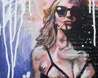 Cool Girl Mixed Media Painting Graffiti Cigarette Bra