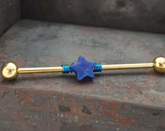 Celestial Blue Lapis Star Industrial Barbell 14g 16g Scaffold