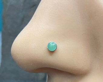 20g Green Jade Silver Nose Stud L Bend Nose Bone Nose Ring