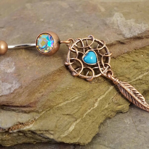 Rose Gold Turquoise Dream Catcher Belly Button Ring Rings