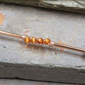Orange Garnet Gemstone Beaded Industrial Barbell 14g 16g