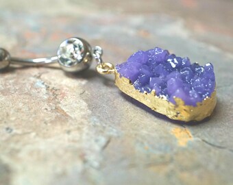 Druzy Belly Button Ring Purple Belly Button Rings