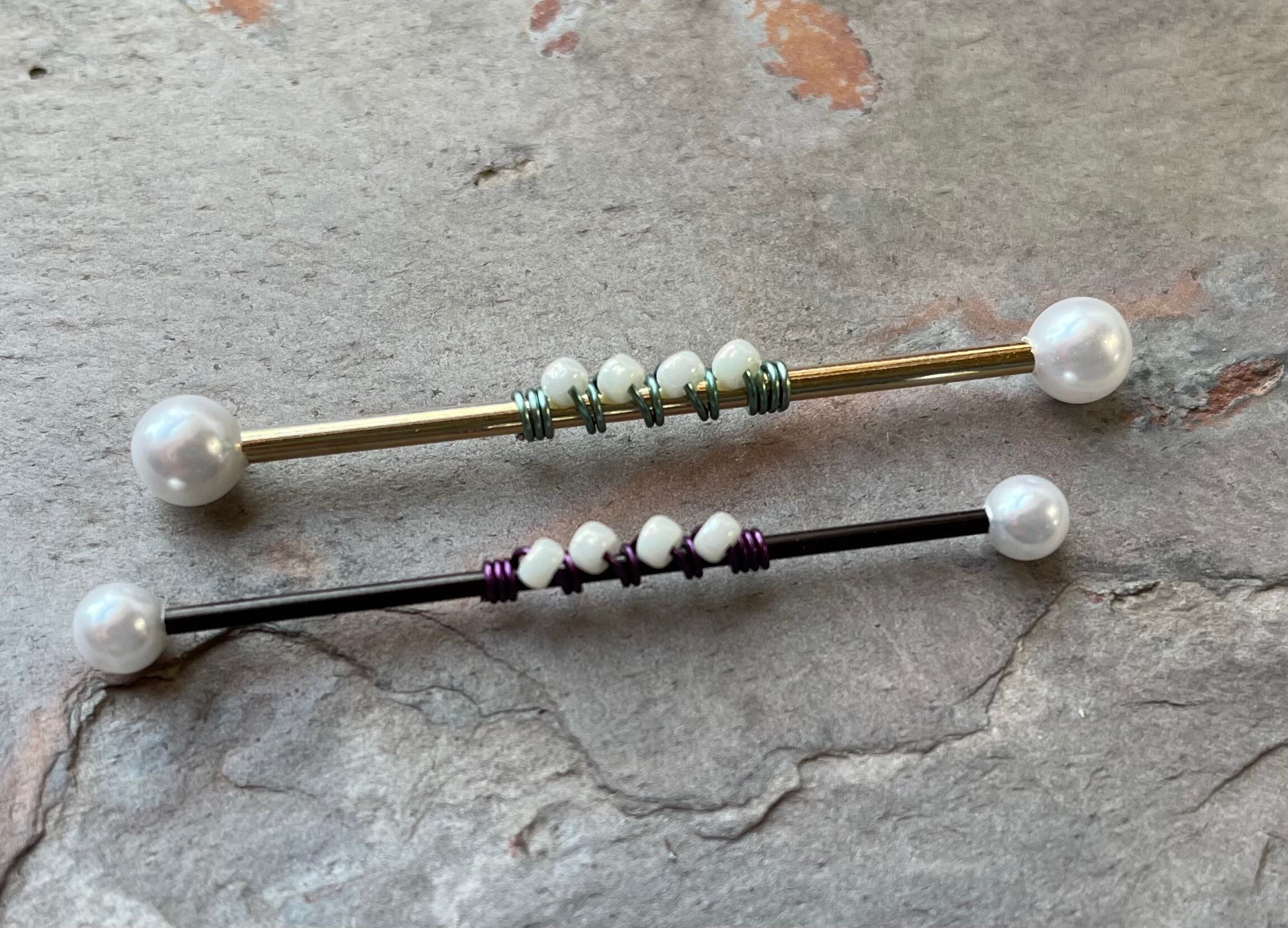 White Pearl Industrial Barbell 14g 16g Scaffold Etsy