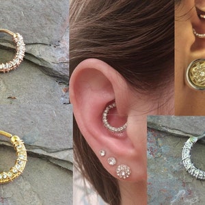 Daith Piercing Rook Earring Hoop Silver, Gold or Rose Gold Clicker