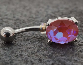 Pink Aurora Borealis CZ Crystal Belly Ring