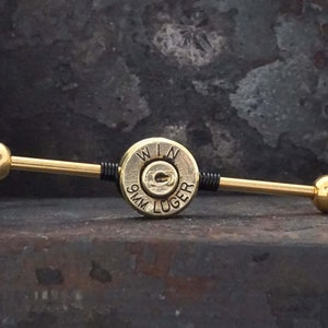 9mm Spent Brass Bullet Industrial Barbell 14g 16g Scaffold image 10