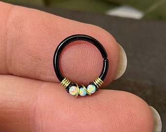 3 White Opal Black Daith Rook Hoop Ring Daith Septum Hoop