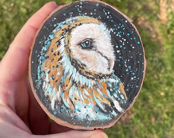 Barn Owl Wood Slice Ornament - Ready To Ship - Owl Art