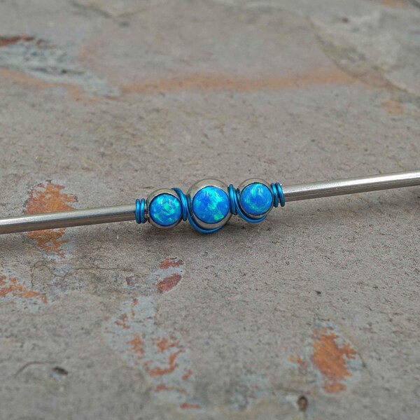Opale bleue Barbell industriel Piercing supérieur oreille Double Piercing de calibre 14