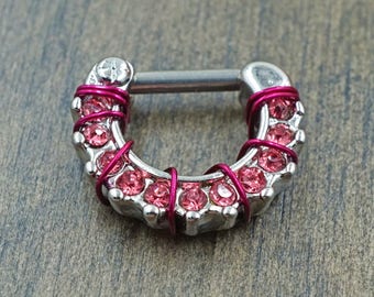 SALE - Bright Pink Daith Hoop Rook Earring Clicker Septum Clicker Ring