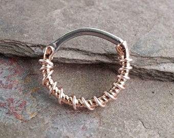 Rose Gold Daith Piercing Rook Earring Hoop Rose Gold Twisted Rope Clicker