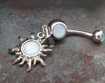 Glowing Blue Sun Silver Belly Button Navel Rings - Gift under 20