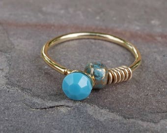 Turquoise 14kt Gold Nose Hoop Nose Ring 20G Gold Nose Ring